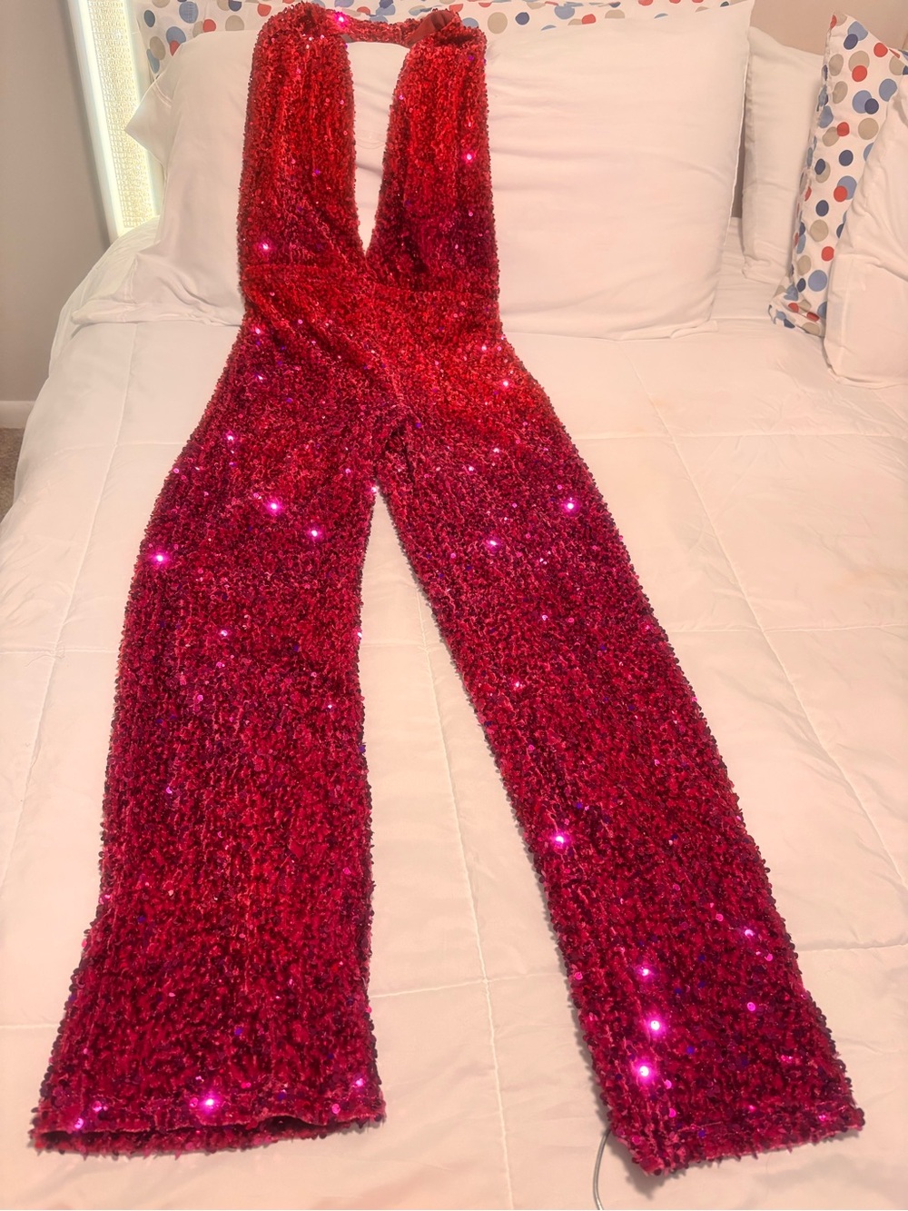 Women's pink Sequin Jumpsuit - Sleeveless V-Neck Party Jumpsuit brand new never - Picture 4 of 4